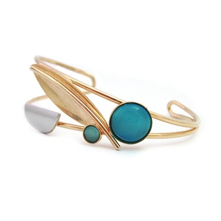 Blue Catsite Gold plated Bracelet by Christophe Poly - Click Image to Close